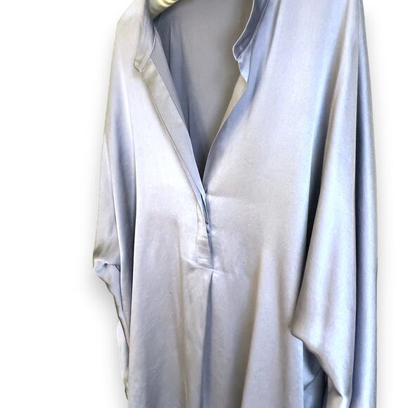 Vince Women's Size XXL 100% Silk Band Collar Blouse Iris Blue Long Sleeve - Picture 4 of 10